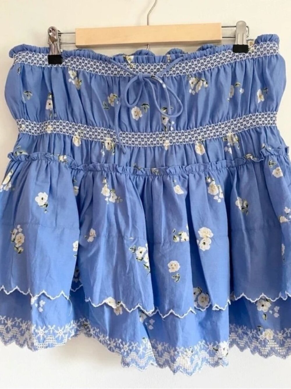 Reclaimed Vintage Blue Embroidered Ruffle Mini Skirt Size 10